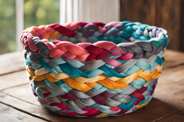 basket woven from old t-shirts