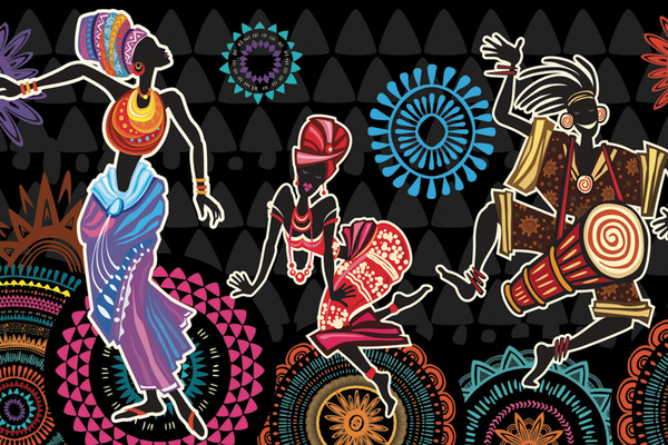 Illustration of people dancing spiritually