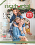 December 2021 cover of Natural Awakenings Magazine Hudson County with a mom and two kids posing in front of their fireplace with holiday decorations