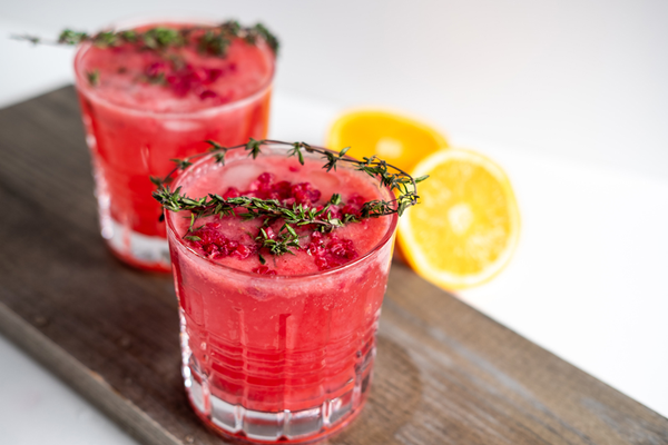 Glasses of fruity mocktail beverages made without alcohol